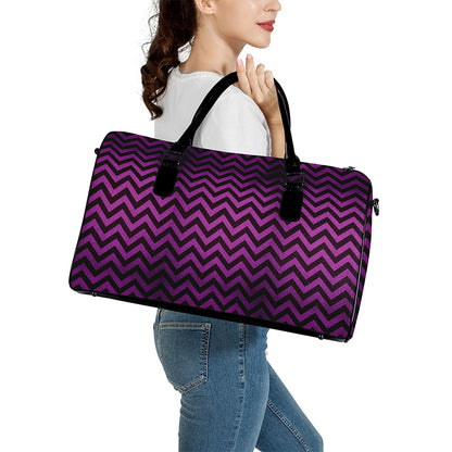 Purple And Black Chevron Pattern Print Leather Duffle Bag
