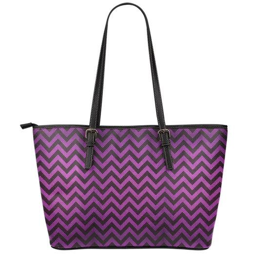 Purple And Black Chevron Pattern Print Leather Tote Bag