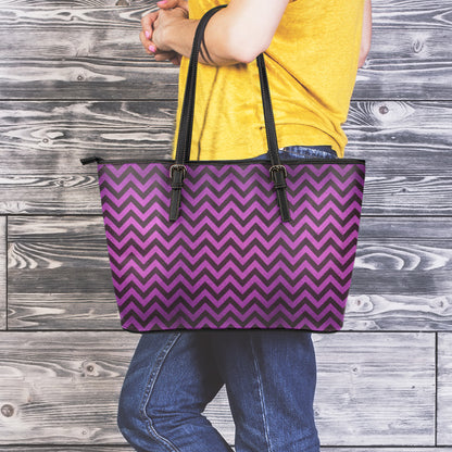 Purple And Black Chevron Pattern Print Leather Tote Bag