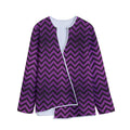 Purple And Black Chevron Pattern Print Long Sleeve Short Coat