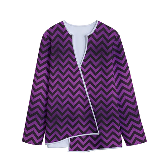 Purple And Black Chevron Pattern Print Long Sleeve Short Coat