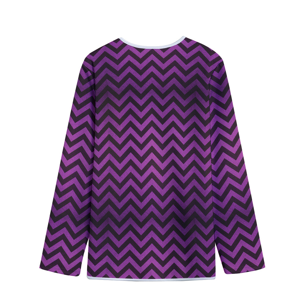 Purple And Black Chevron Pattern Print Long Sleeve Short Coat