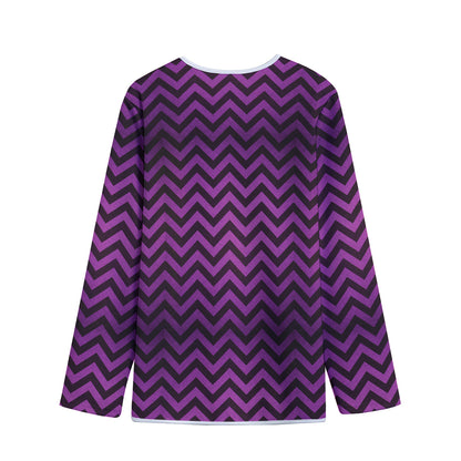 Purple And Black Chevron Pattern Print Long Sleeve Short Coat