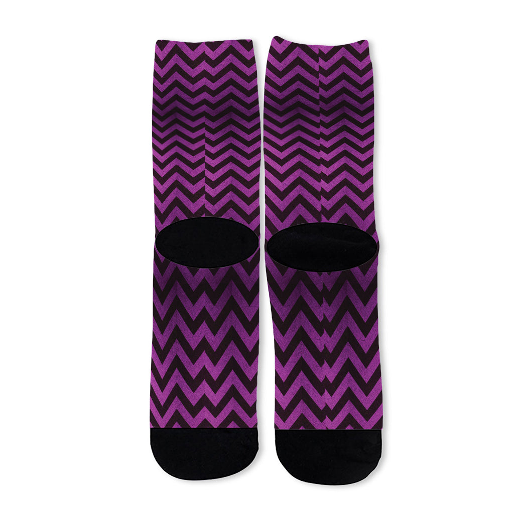 Purple And Black Chevron Pattern Print Long Socks