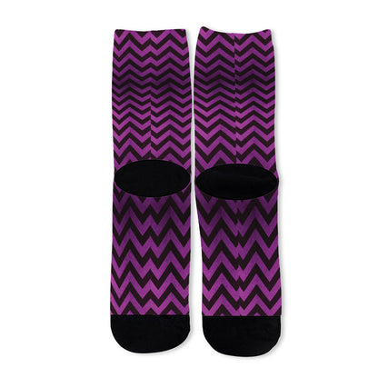 Purple And Black Chevron Pattern Print Long Socks