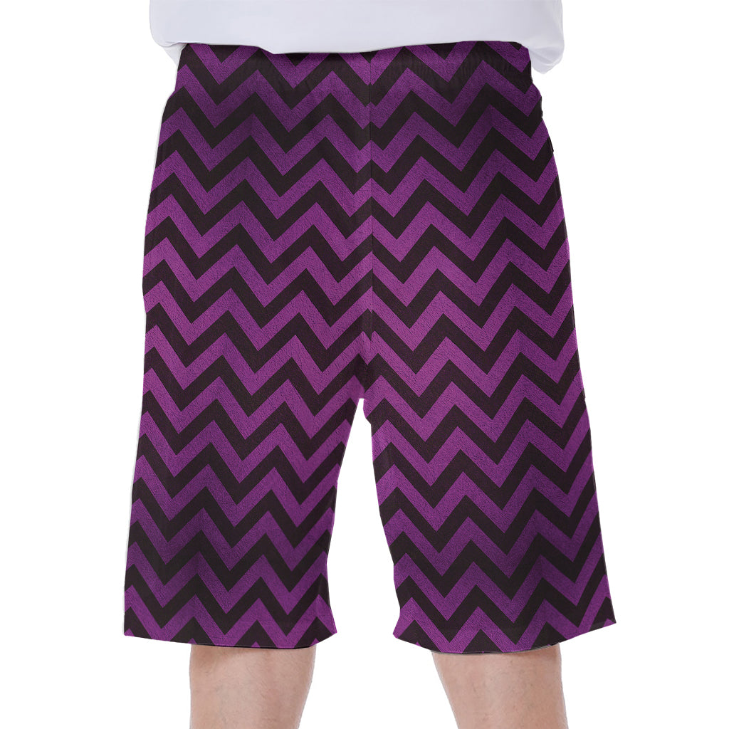 Purple And Black Chevron Pattern Print Men's Beach Shorts