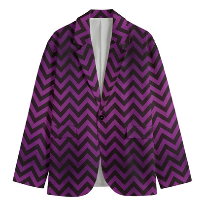 Purple And Black Chevron Pattern Print Men's Blazer