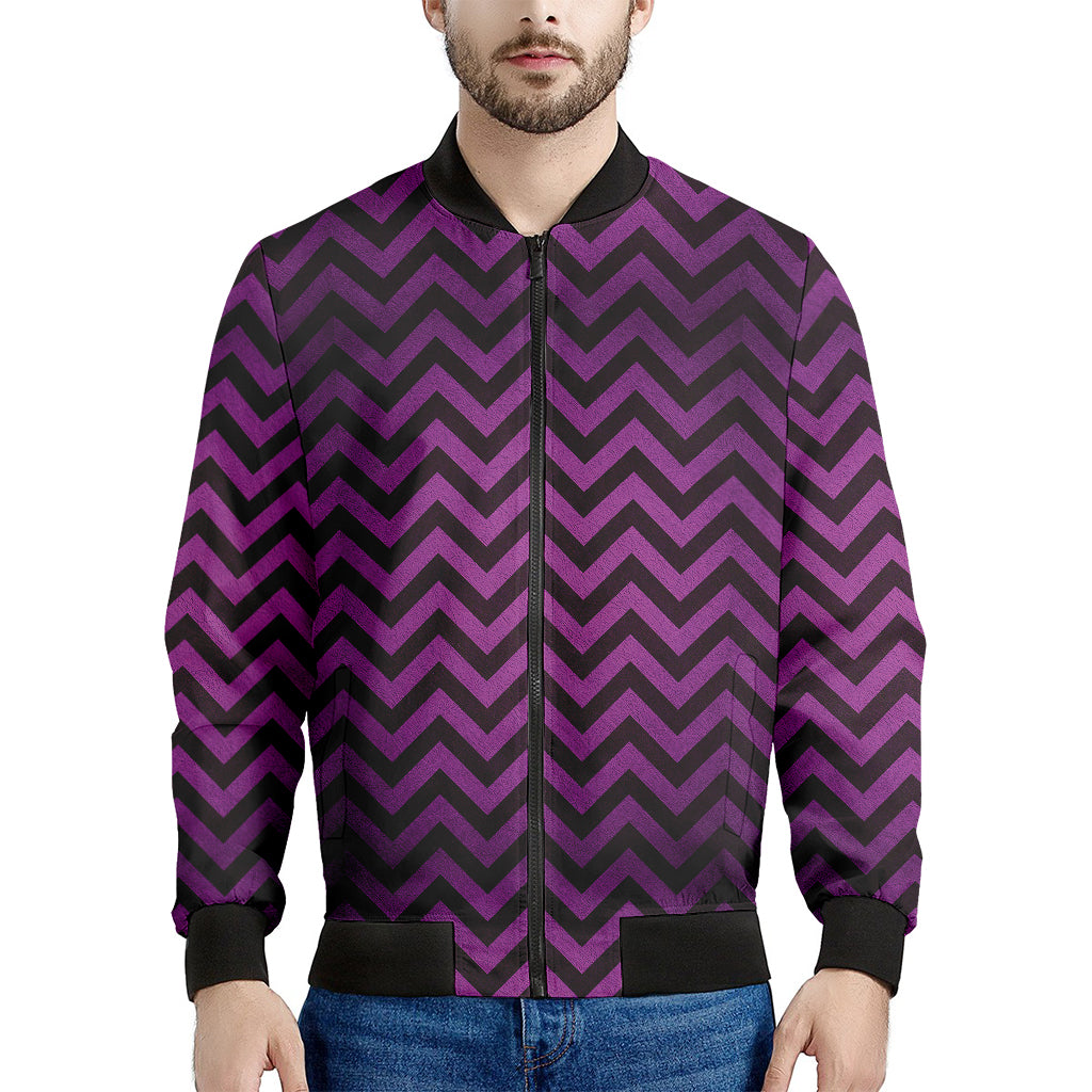 Purple And Black Chevron Pattern Print Men's Bomber Jacket