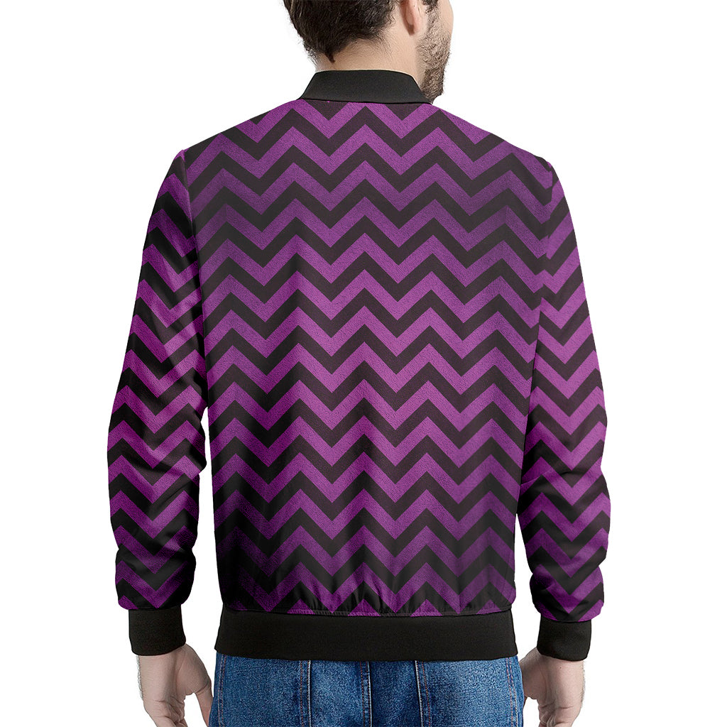 Purple And Black Chevron Pattern Print Men's Bomber Jacket