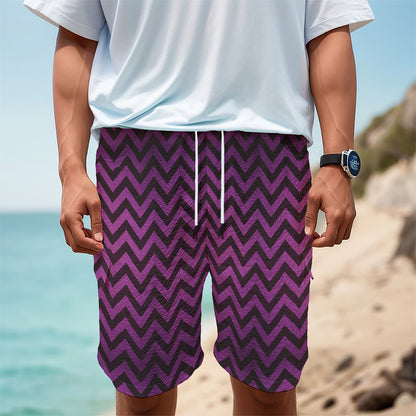 Purple And Black Chevron Pattern Print Men's Cargo Shorts