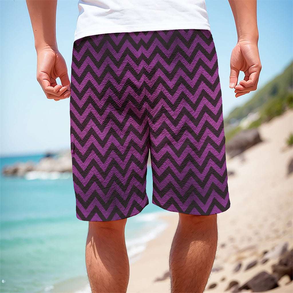 Purple And Black Chevron Pattern Print Men's Cargo Shorts
