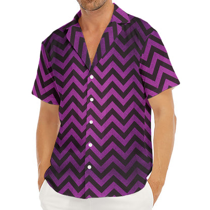 Purple And Black Chevron Pattern Print Men's Deep V-Neck Shirt