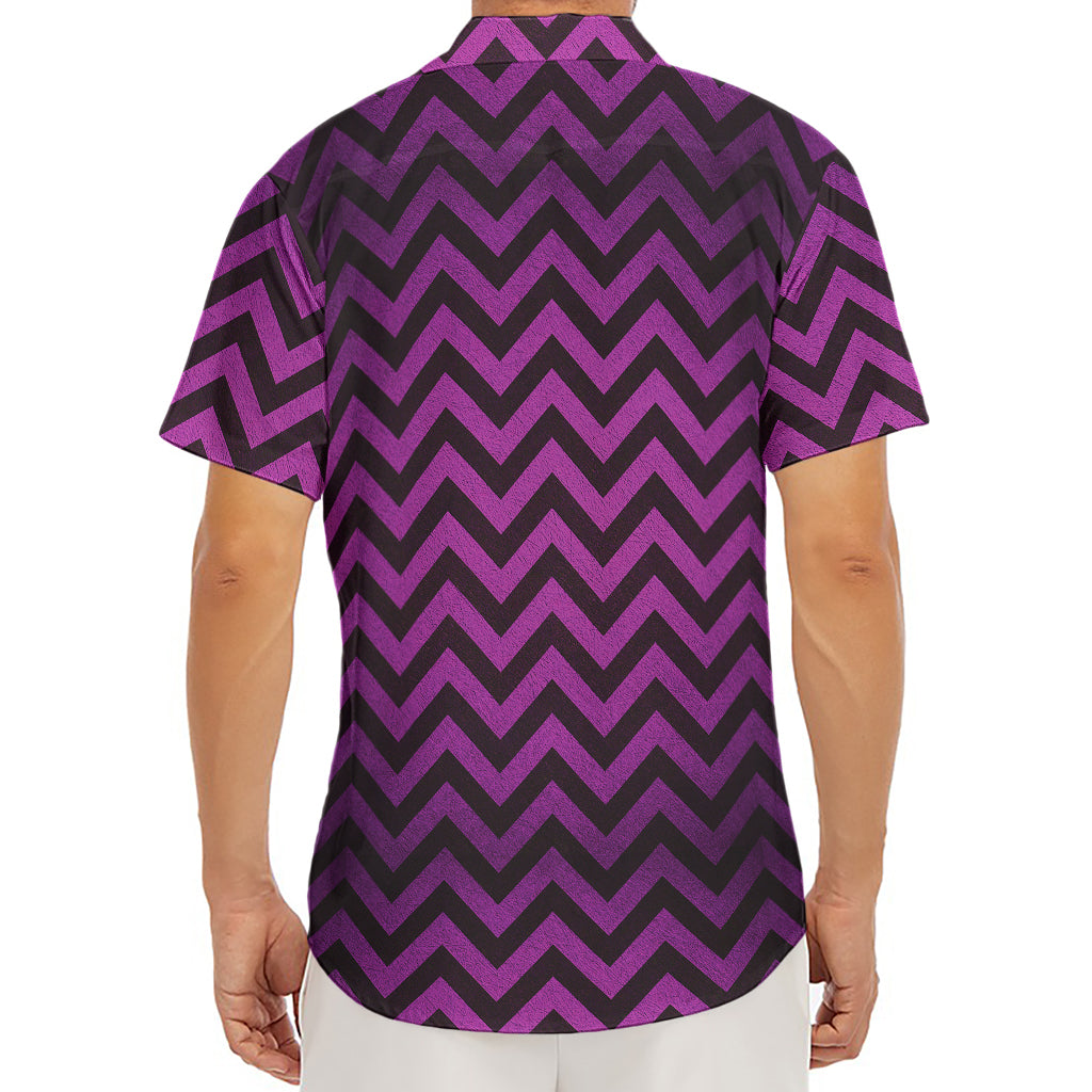 Purple And Black Chevron Pattern Print Men's Deep V-Neck Shirt