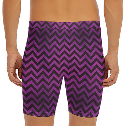 Purple And Black Chevron Pattern Print Men's Long Boxer Briefs