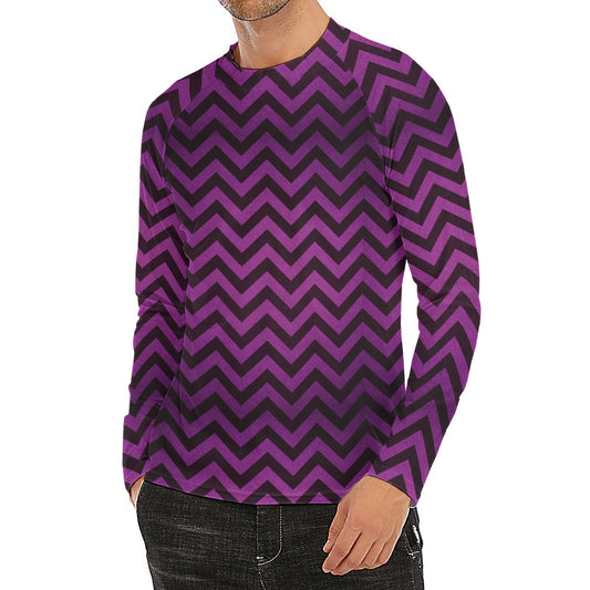 Purple And Black Chevron Pattern Print Men's Long Sleeve Rash Guard