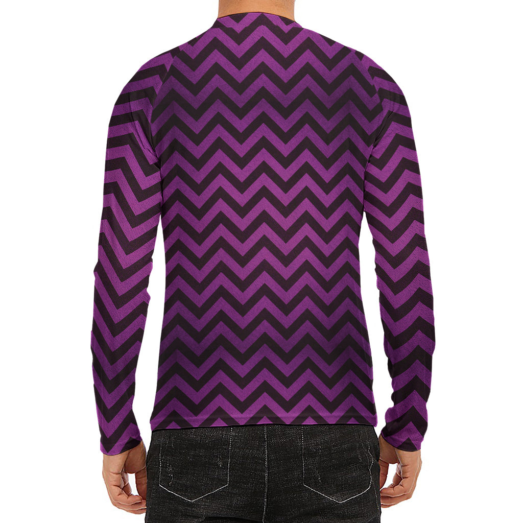 Purple And Black Chevron Pattern Print Men's Long Sleeve Rash Guard