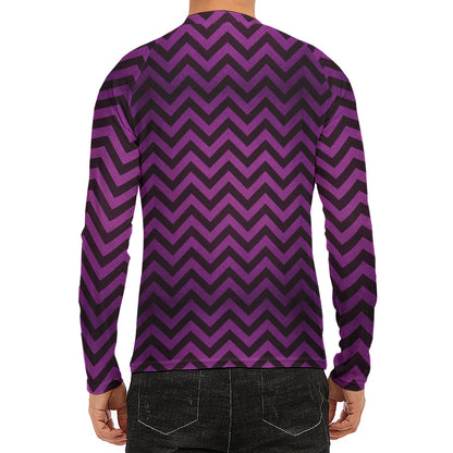 Purple And Black Chevron Pattern Print Men's Long Sleeve Rash Guard