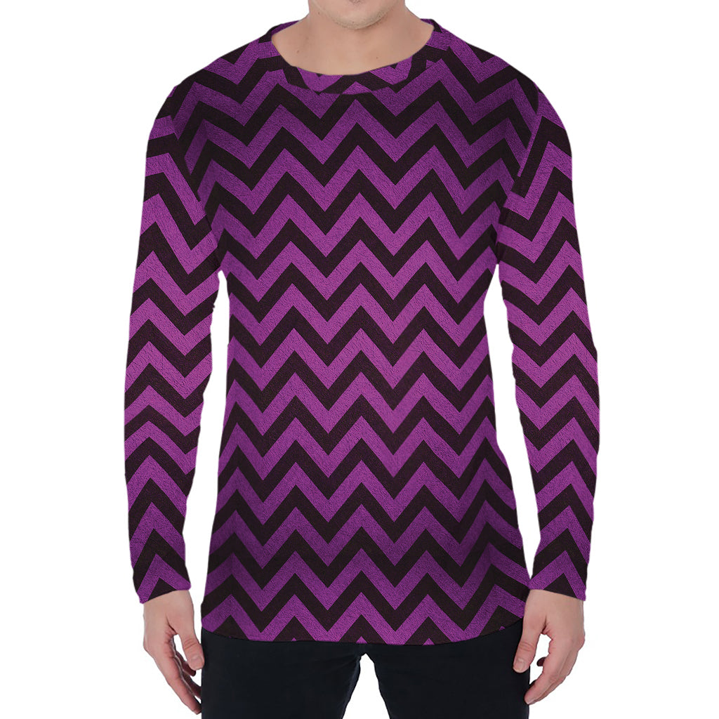 Purple And Black Chevron Pattern Print Men's Long Sleeve T-Shirt