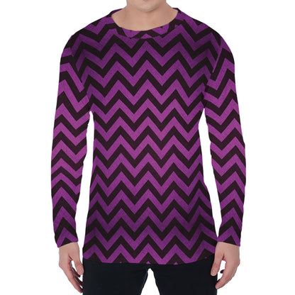 Purple And Black Chevron Pattern Print Men's Long Sleeve T-Shirt