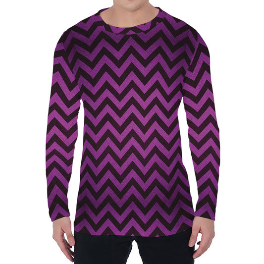 Purple And Black Chevron Pattern Print Men's Long Sleeve T-Shirt