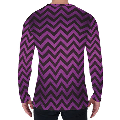 Purple And Black Chevron Pattern Print Men's Long Sleeve T-Shirt