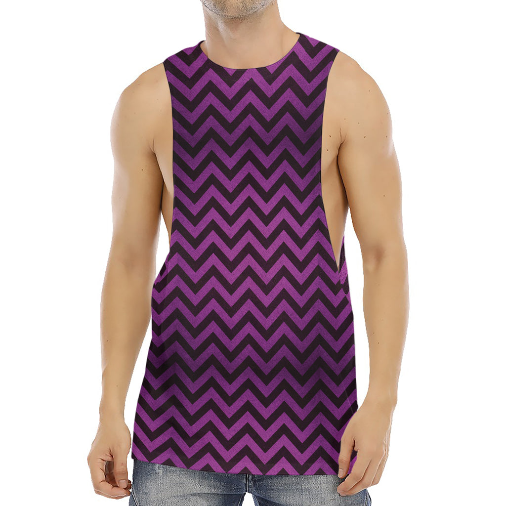 Purple And Black Chevron Pattern Print Men's Muscle Tank Top