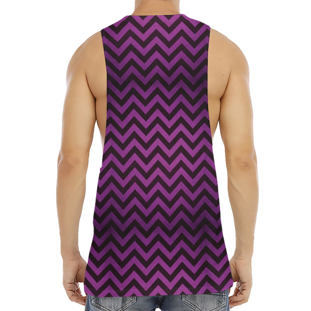 Purple And Black Chevron Pattern Print Men's Muscle Tank Top