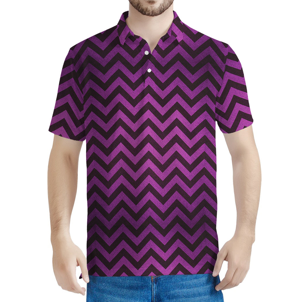 Purple And Black Chevron Pattern Print Men's Polo Shirt