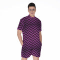 Purple And Black Chevron Pattern Print Men's Romper