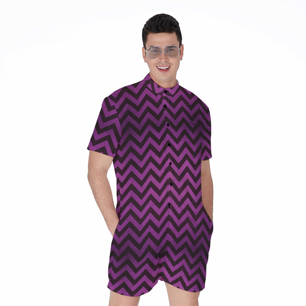 Purple And Black Chevron Pattern Print Men's Rompers