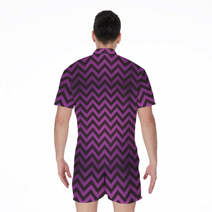Purple And Black Chevron Pattern Print Men's Rompers