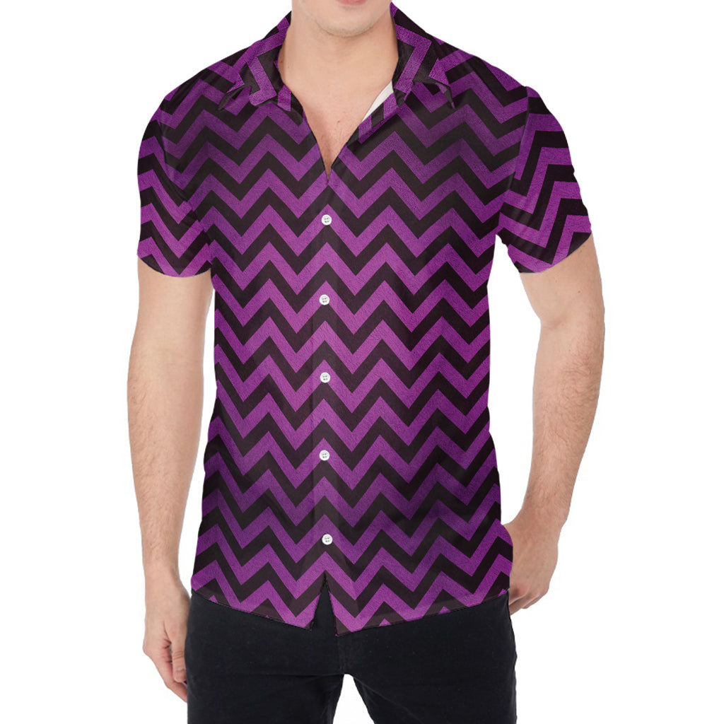Purple And Black Chevron Pattern Print Men's Shirt