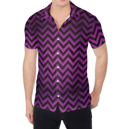 Purple And Black Chevron Pattern Print Men's Shirt