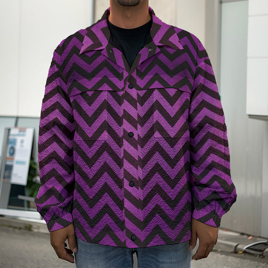 Purple And Black Chevron Pattern Print Men's Shirt Jacket
