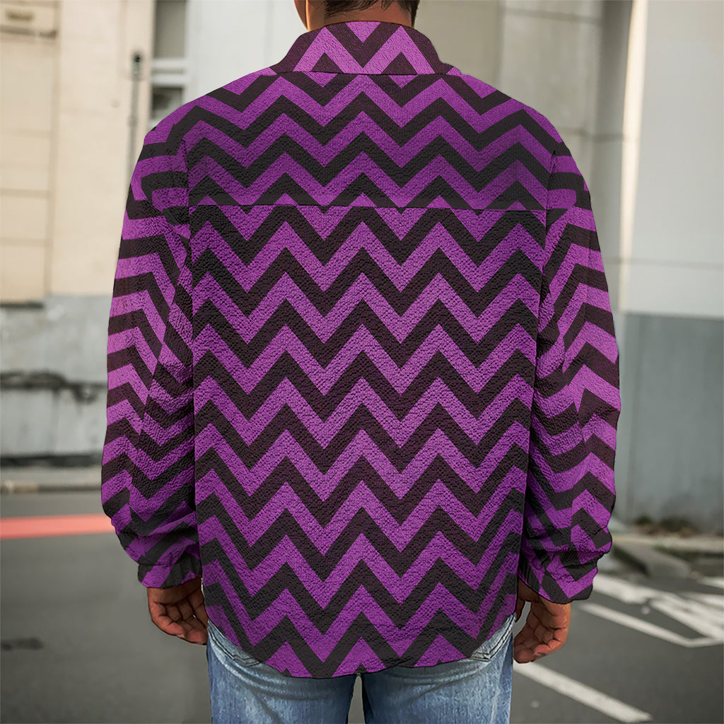 Purple And Black Chevron Pattern Print Men's Shirt Jacket