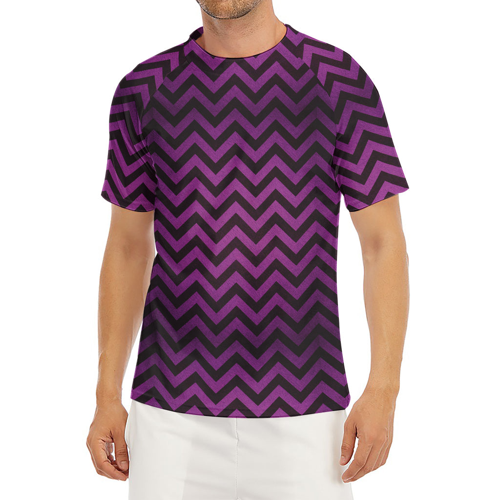 Purple And Black Chevron Pattern Print Men's Short Sleeve Rash Guard