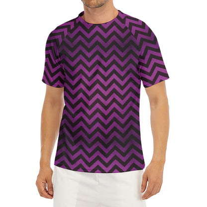 Purple And Black Chevron Pattern Print Men's Short Sleeve Rash Guard