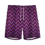 Purple And Black Chevron Pattern Print Men's Sports Shorts