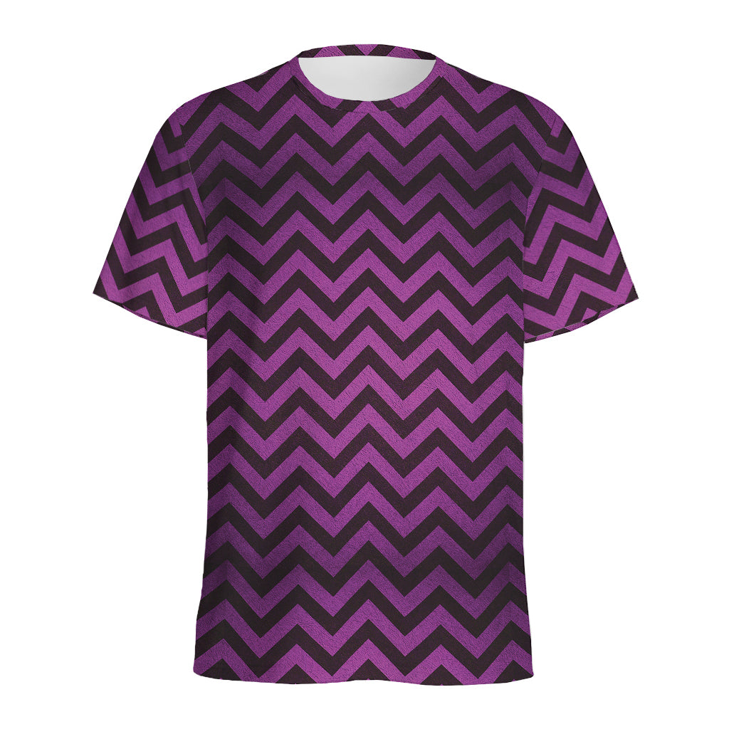 Purple And Black Chevron Pattern Print Men's Sports T-Shirt