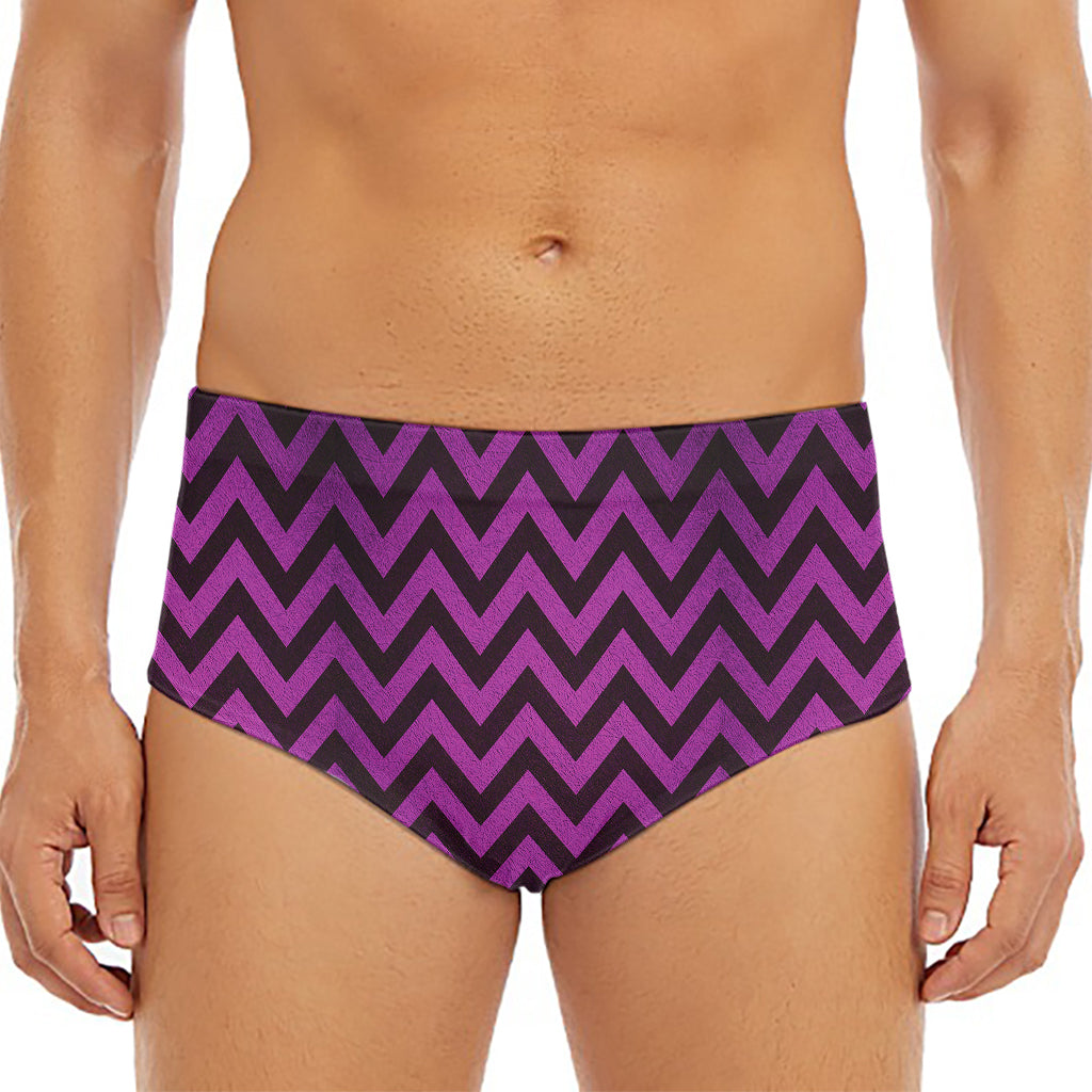 Purple And Black Chevron Pattern Print Men's Triangle Swim Briefs