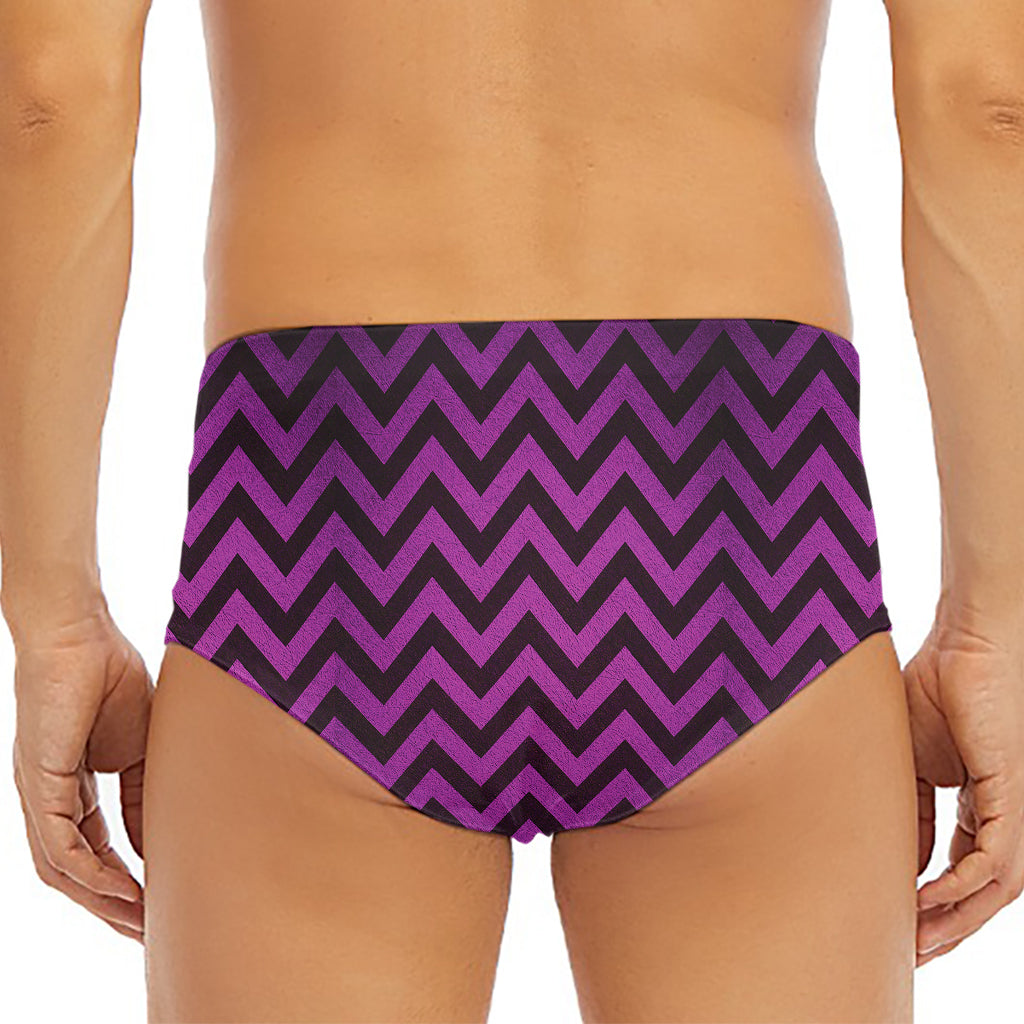 Purple And Black Chevron Pattern Print Men's Triangle Swim Briefs
