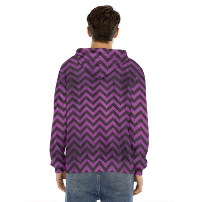 Purple And Black Chevron Pattern Print Men's Velvet Pullover Hoodie