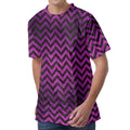 Purple And Black Chevron Pattern Print Men's Velvet T-Shirt