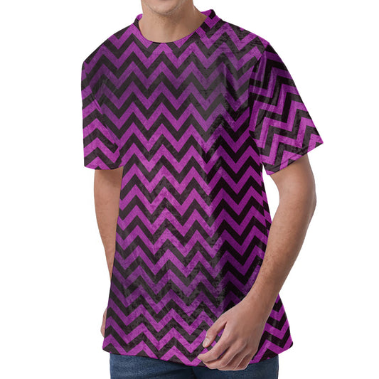 Purple And Black Chevron Pattern Print Men's Velvet T-Shirt