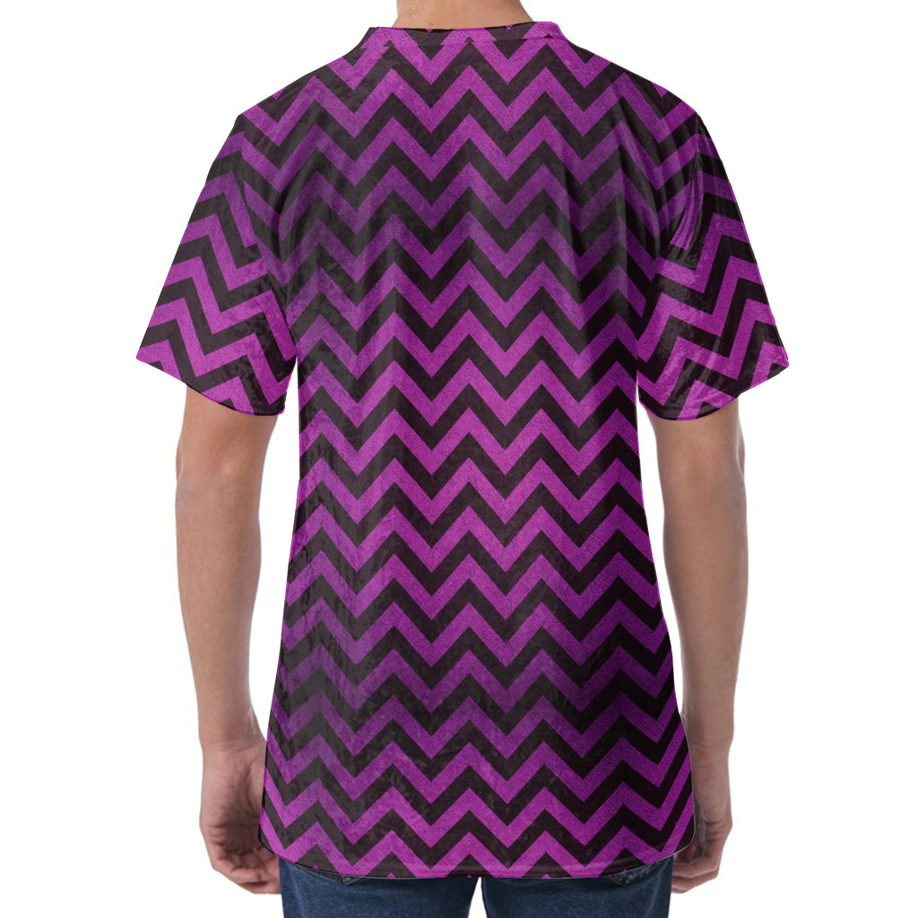 Purple And Black Chevron Pattern Print Men's Velvet T-Shirt