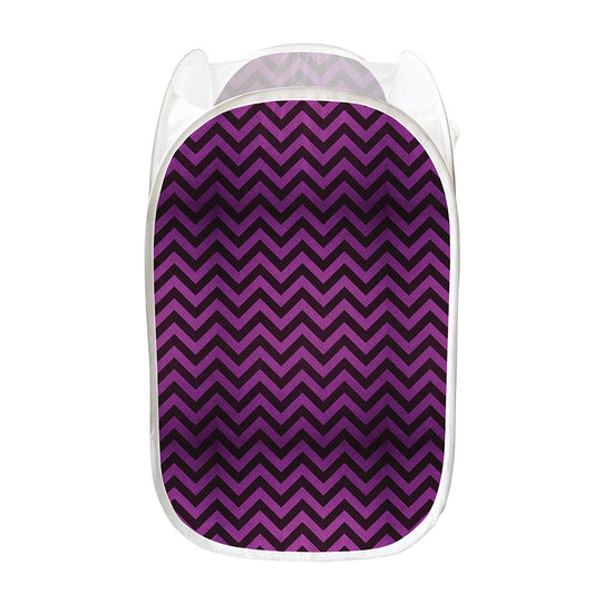 Purple And Black Chevron Pattern Print Mesh Laundry Hamper