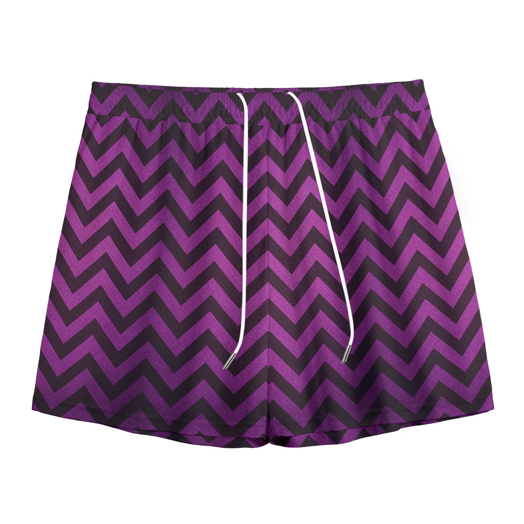Purple And Black Chevron Pattern Print Mesh Shorts