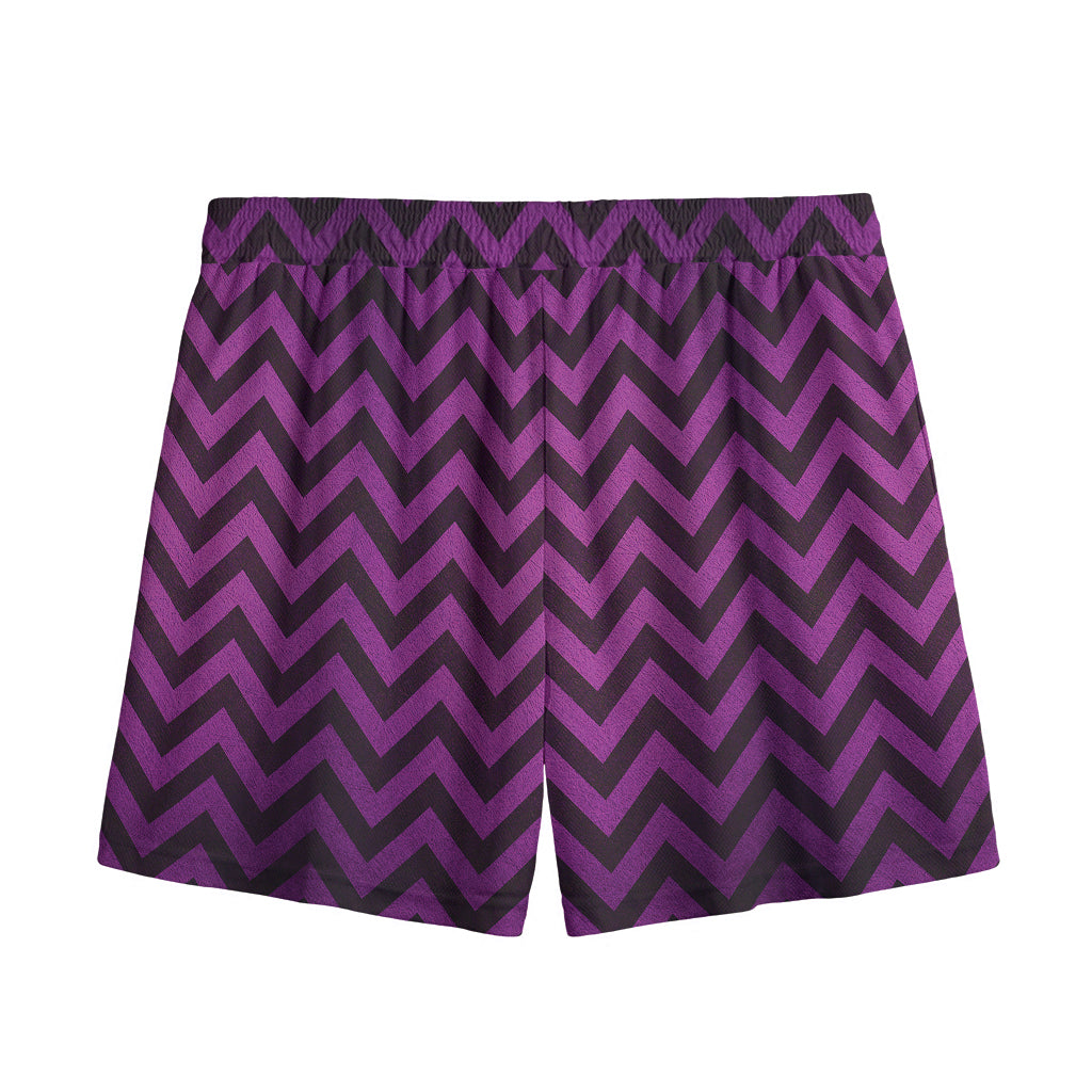 Purple And Black Chevron Pattern Print Mesh Shorts