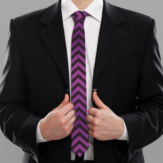 Purple And Black Chevron Pattern Print Necktie