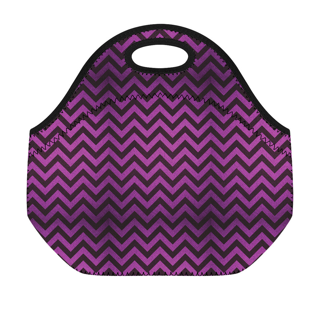 Purple And Black Chevron Pattern Print Neoprene Lunch Bag